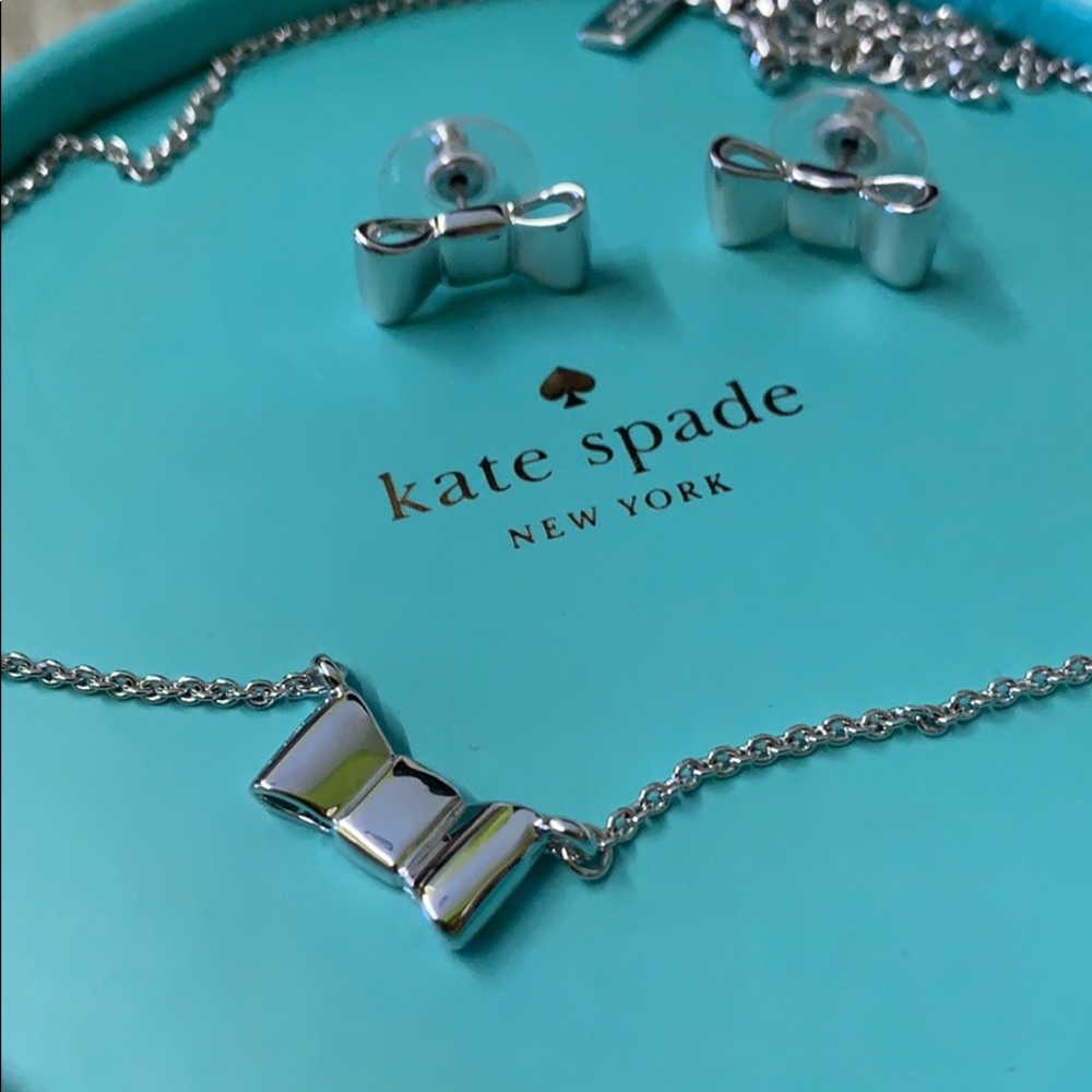 Kate Spade bow tie earring and necklace set silver